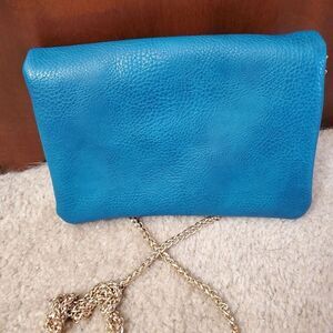 Street Level Teal Crossbody Bag Gold Tone Accents Chain Strap